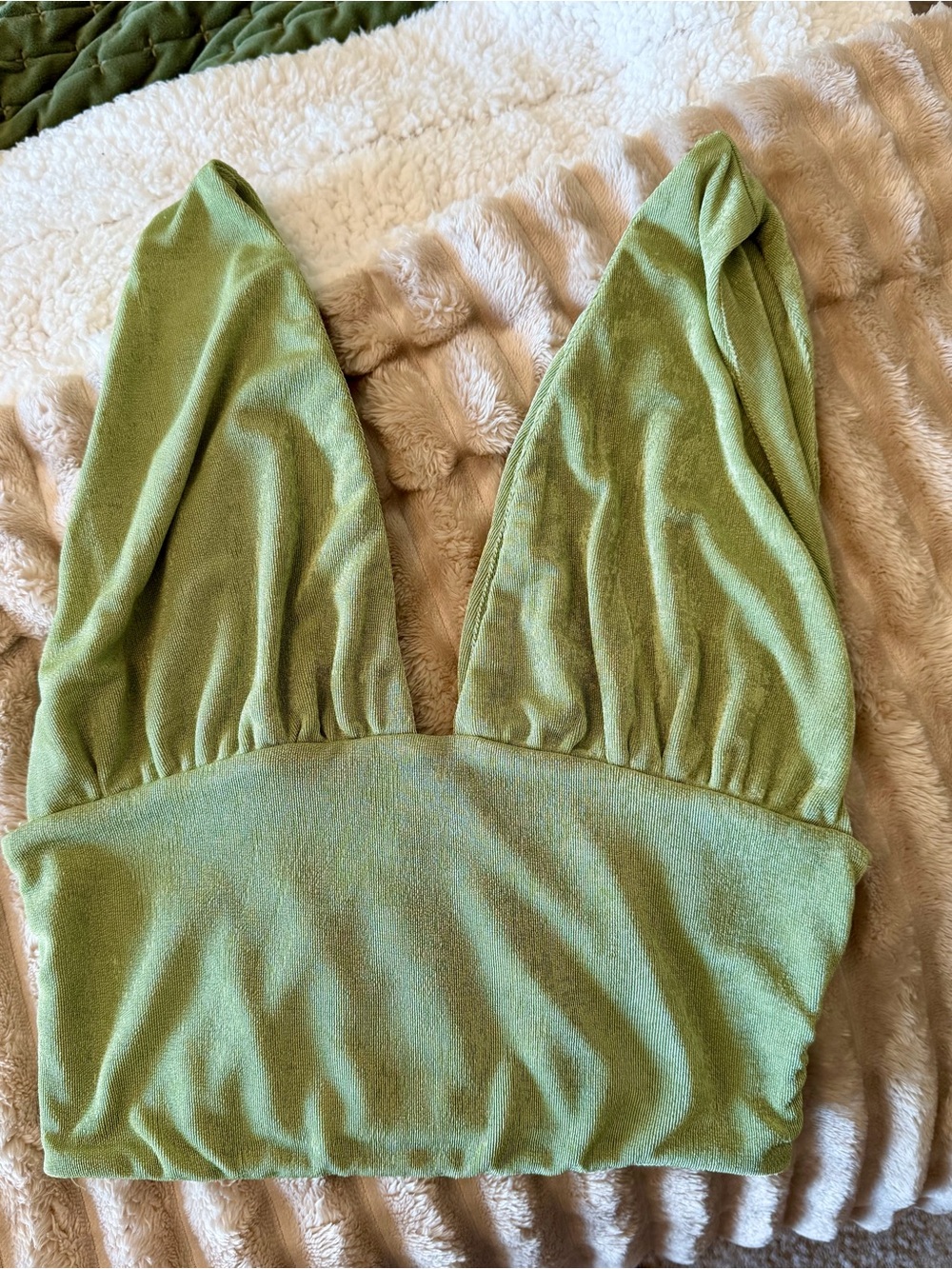 Green V-Neck Women's Crop Top
